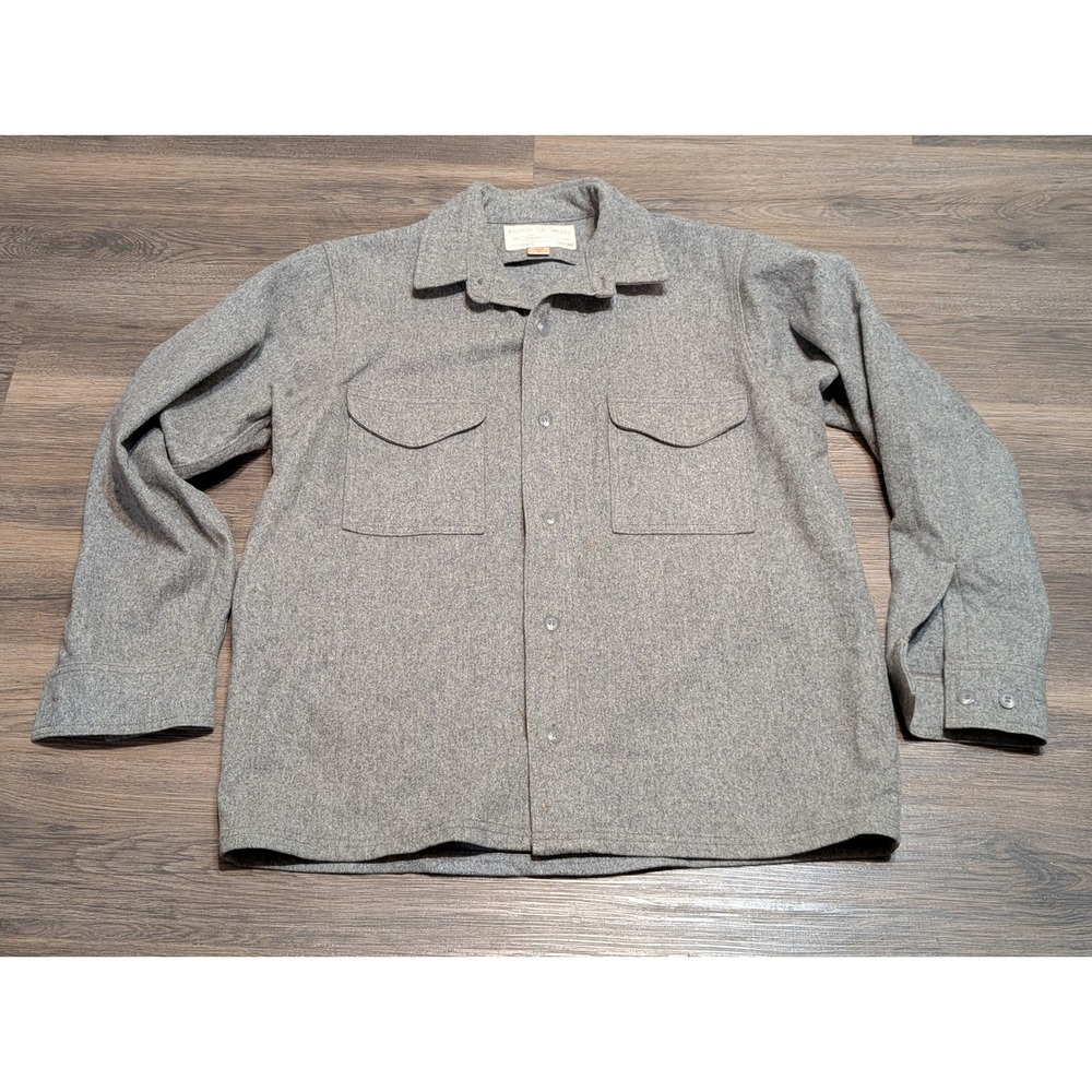 Filson Mackinaw Jac Shirt‎ 100% Virgin Wool Gray Mens Size 42 Made in USA